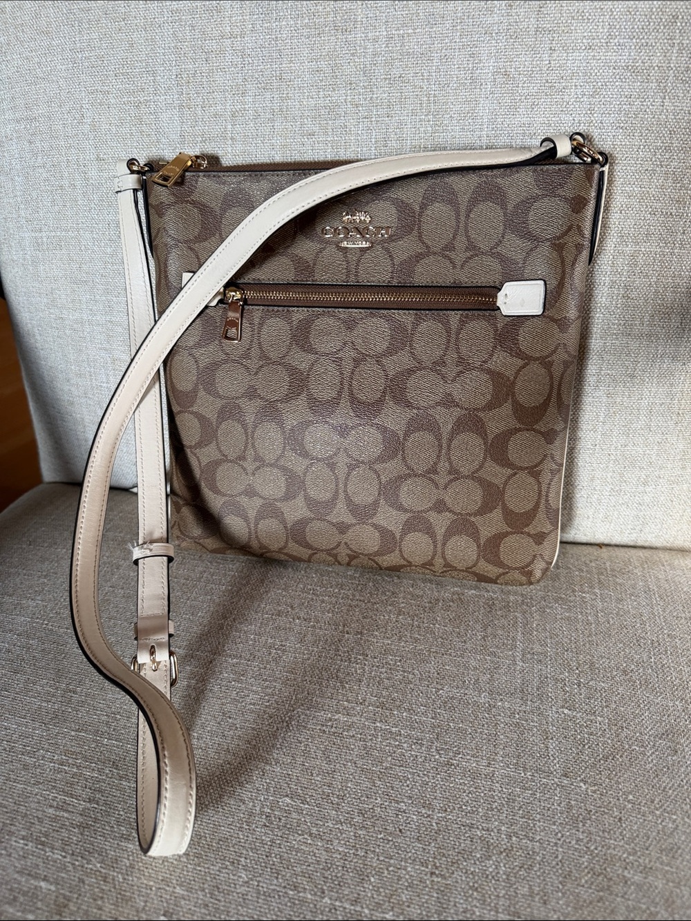 Coach Signature Canvas Crossbody with Light Cream Strap